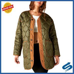 Reversible Shine Quilted Liner Jacket, Button Front, Long Sleeves, Pockets